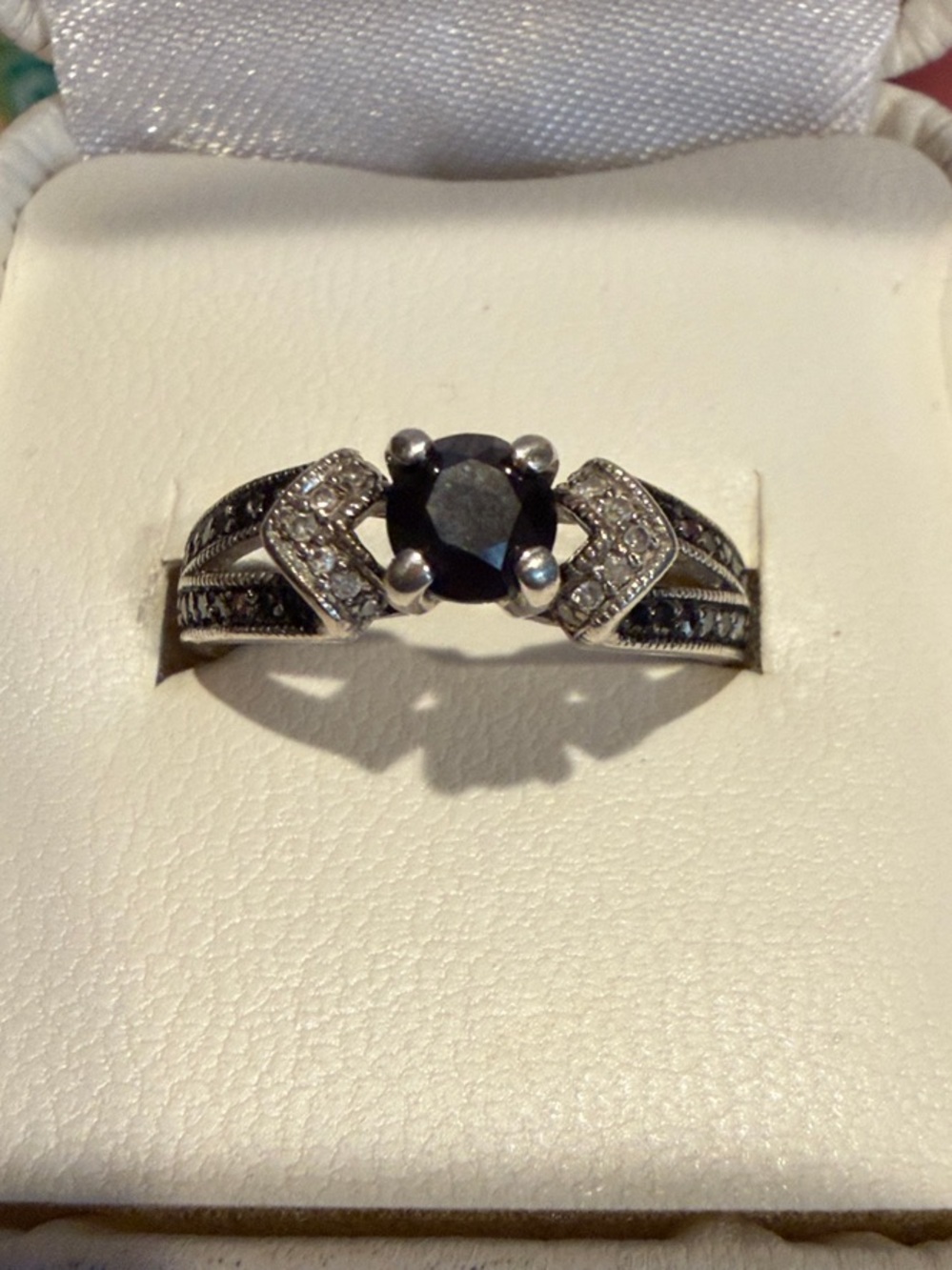Black Stone and Silver-Tone Accent Ring - Elegant Women's Fashion Ring